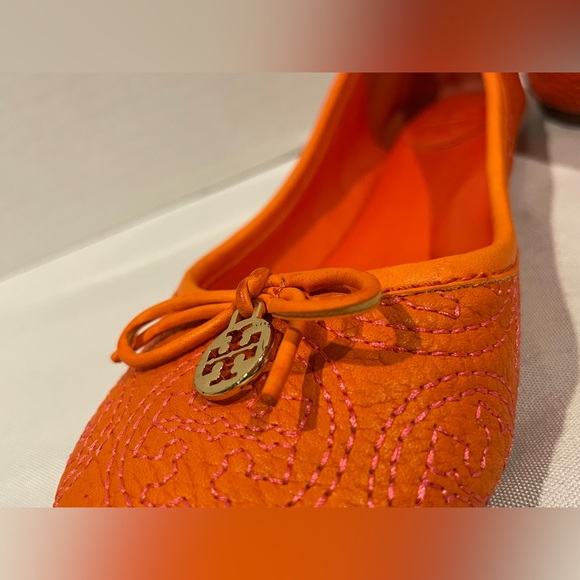 TORY BURCH Chelsea Pink Stitched Logo Ballerina Flat Orange Women’s Size 6.5 - Picture 8 of 8